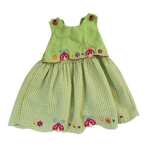 Vintage Y2k Youngland Green Gingham Sleeveless Ladybug Embroidery Dress